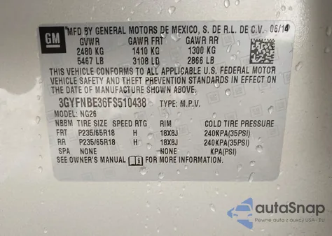 2015 Cadillac Srx Luxury Collection z USA, uszkodzony, nr VIN 3GYFNBE36FS510438